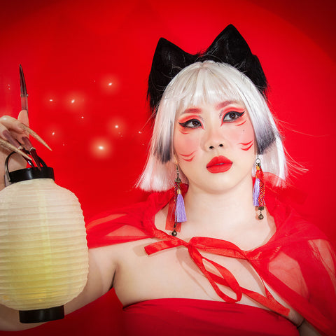 Bakeneko Square Style Kumihimo Dangle Earrings