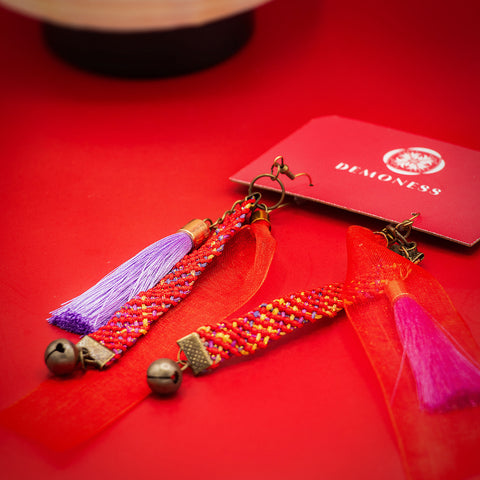 Bakeneko Square Style Kumihimo Dangle Earrings