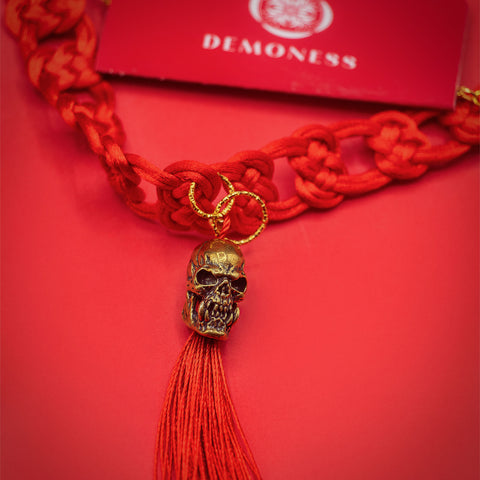 Oni Macrame Choker with Skull Charm