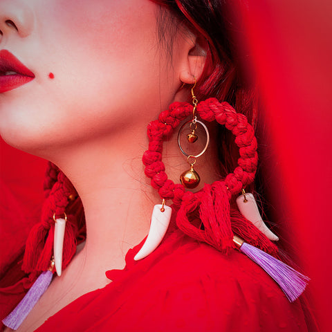 Oni Macrame Large Hoop Earrings