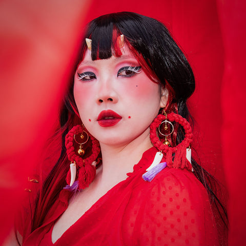 Oni Macrame Large Hoop Earrings