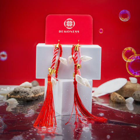 Toyotama Hime Tassel and Shells Dangle Earrings
