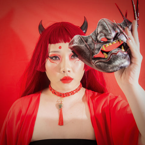 Oni Macrame Choker with Skull Charm